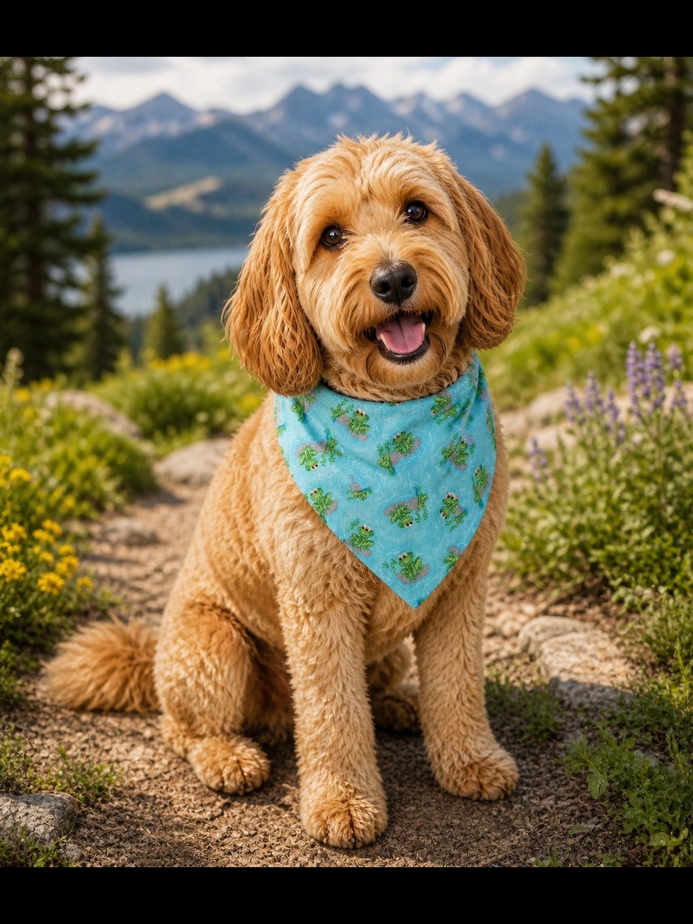 Blue Frog Print Dog Bandana - Fashionable Pet Accessory